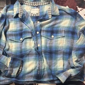 American Eagle Blue and Yellow Plaid Shirt